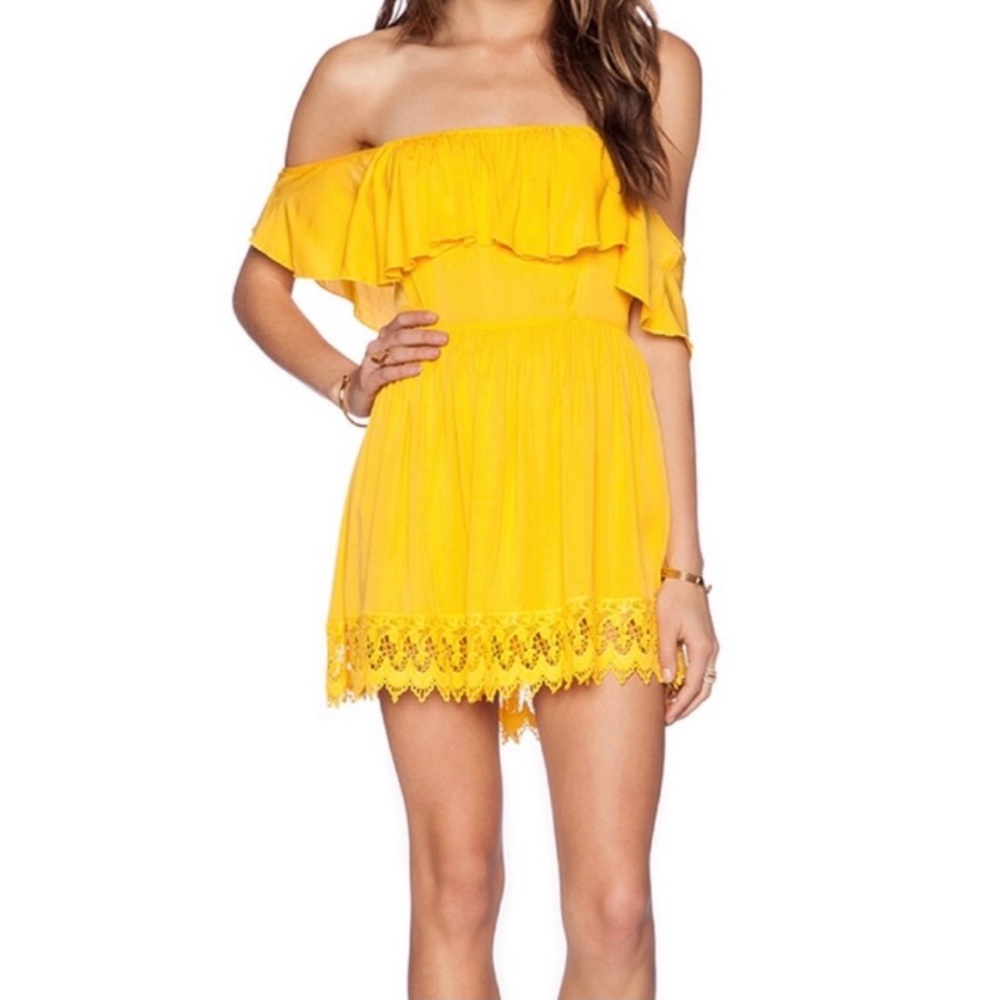 Lovers + Friends Yellow Off-Shoulder Ruffle Mini Dress